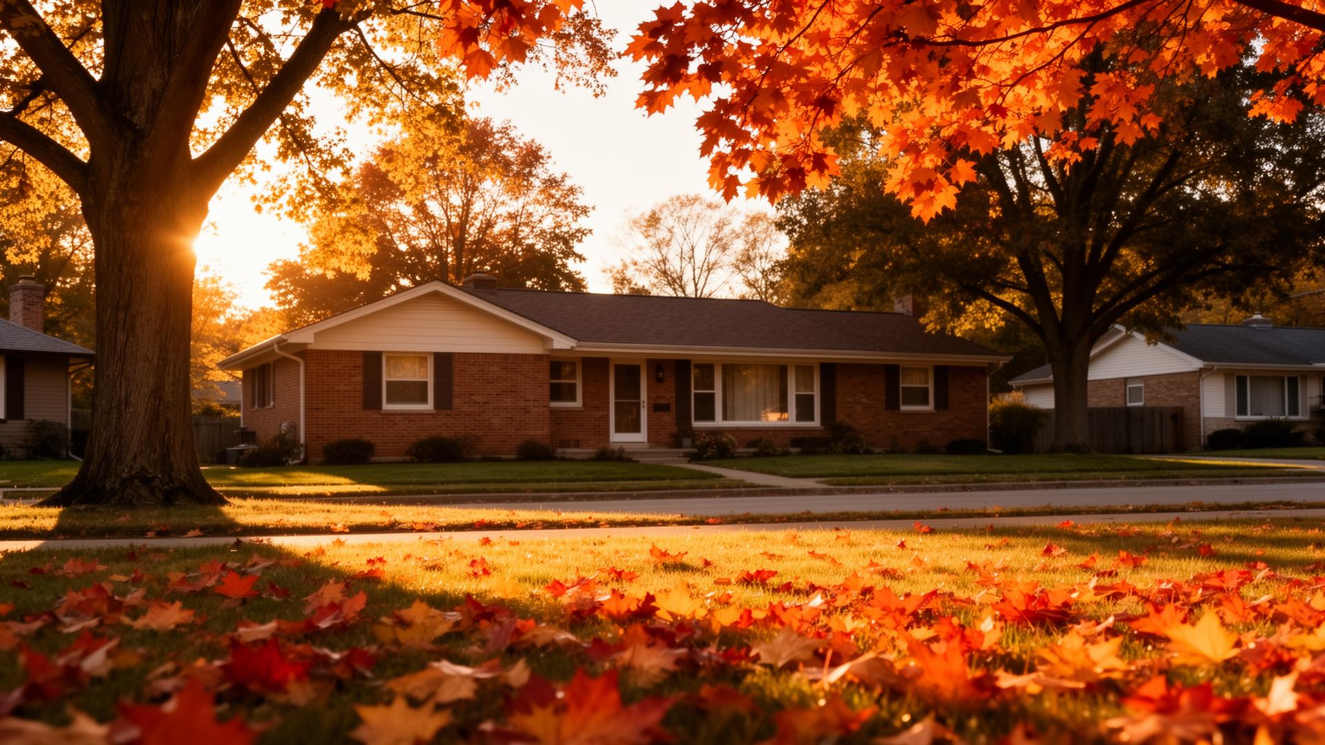 A Central Indiana home at golden hour in autumn