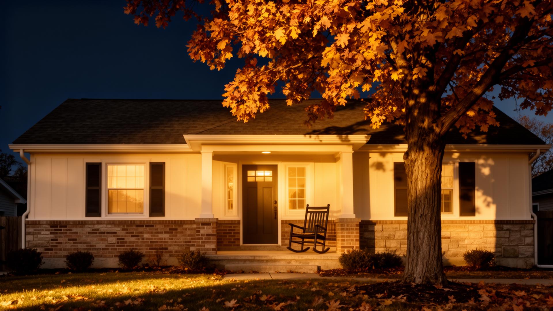 A Central Indiana home at golden hour in autumn